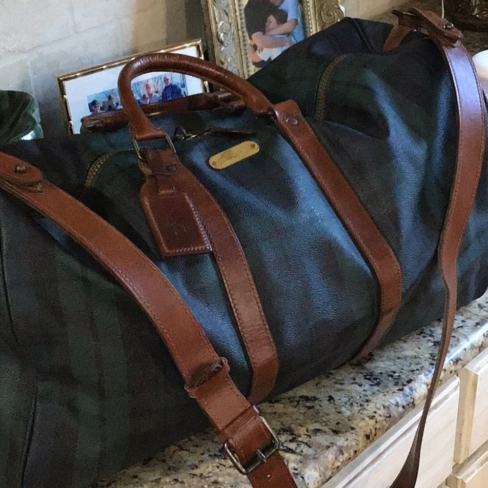 Vintage Polo Ralph Lauren Black Plaid Watch Boston Travel Duffle Bag Polo Green - Picture 2 of 13